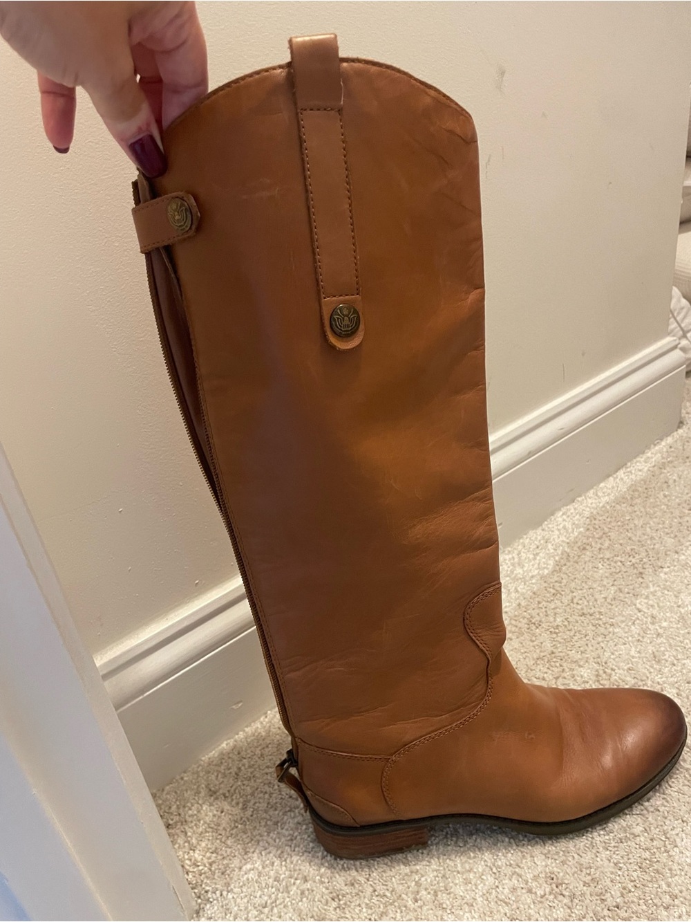 Sam Edelman Penny Leather Riding Boots Whiskey Cognac Brown Size 8M